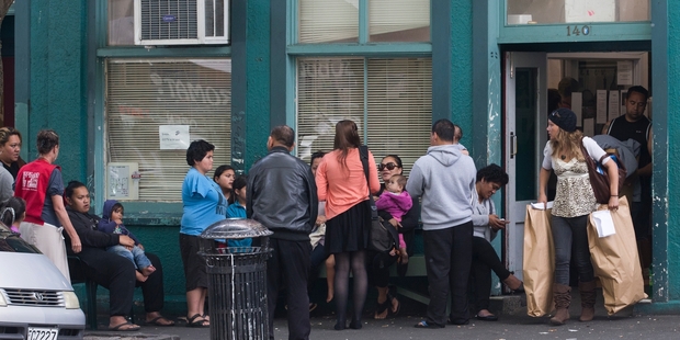 Auckland City Mission staff say people are waiting up to six or seven hours for a food parcel. Photo / Greg Bowker.