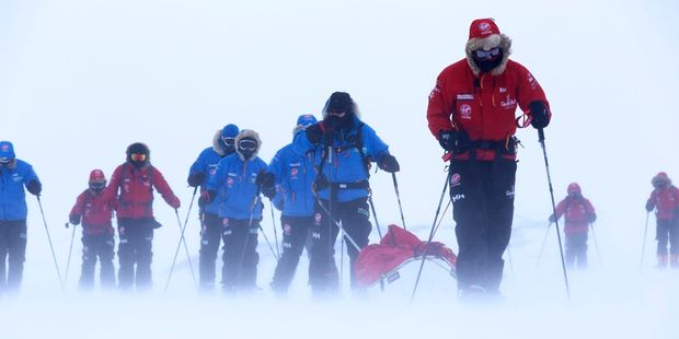 Britain's Prince Harry, right, during training near Novo, Antarctica. Photo / AP