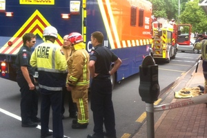 Emergency services staff at the scene on Amohia St this morning.