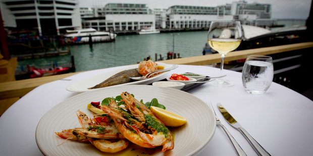 Grilled Hervey Bay Prawns and Hawkes Bay Flounder at Harbourside. Photo / Sarah Ivey