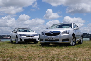 Of the Camry (left) and the Malibu, each has fleet-worthy economy, with minor drawbacks that will make them hard to choose between. Pictures / David Linklater