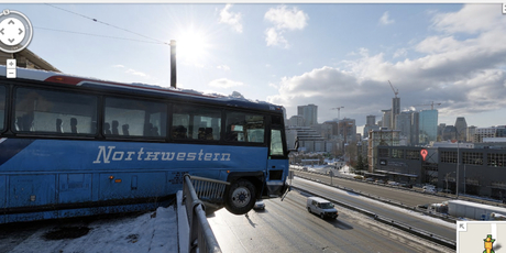 Google Street View captured a bus hanging over the edge