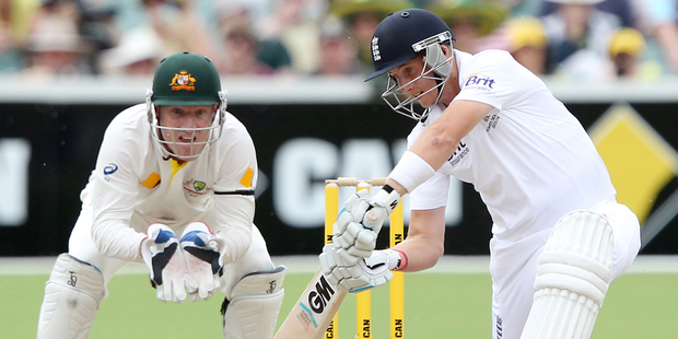 England's Joe Root drives during the fourth day of the second Ashes cricket test match between England and Australia. Photo / AP