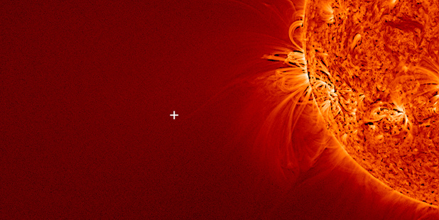 This image provided by NASA shows the sun, but no sign of comet ISON. Image / AP