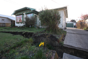 An earthquake-damaged house in Avonside Drive, Christchurch.