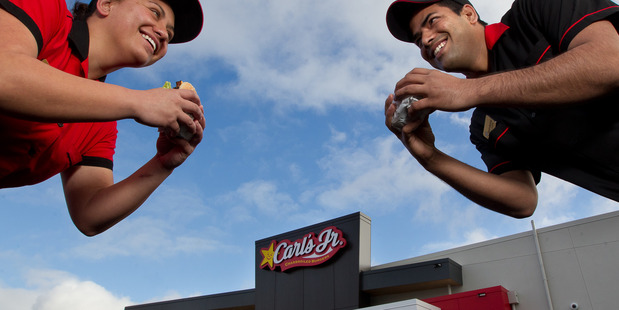 Carl's Jr Rotorua staff members Puti Hakeke (left) and Narinderpal Singh. Photo / Stephen Parker