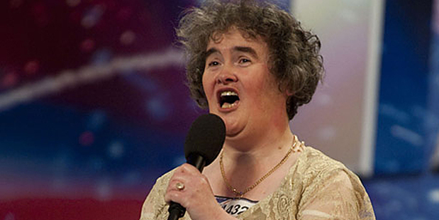 British singer Susan Boyle singing on 'Britain's Got Talent'.
