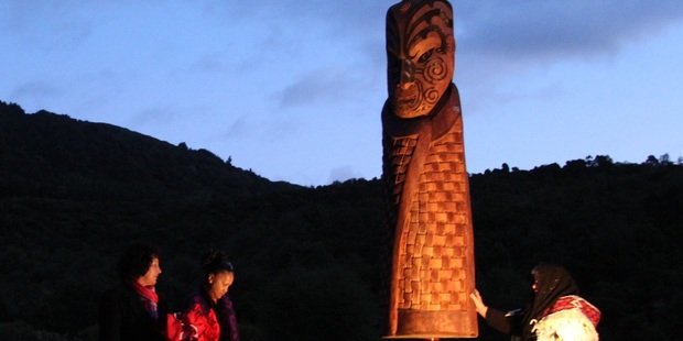 The pou that was gifted to Tuhourangi at a dawn ceremony on 22 October, marking the start of the Tarawera Trail. Photo: supplied