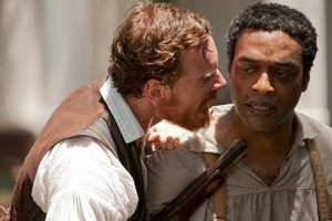 Chiwetel Ejiofor (right, with Michael Fassbender) is a best-actor frontrunner for his role in 12 Years a Slave. Photo / AP