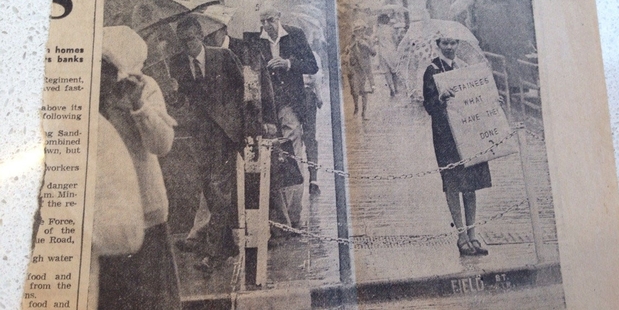 My mum, Cherry Hill, was a leader of the Black Sash white women's resistance movement. This newspaper picture shows her protesting alone in Durban.