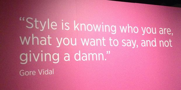 Gore Vidal's quote features at the Selling Dreams: One Hundred Years of Fashion Photography exhibition at the Auckland Museum. Photo / Noelle McCarthy