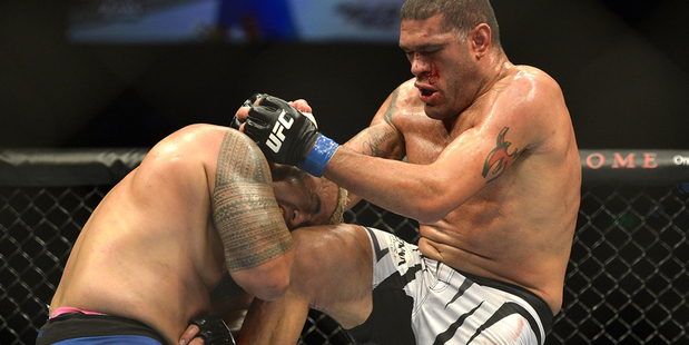 Antonio 'Big Foot' Silva of Brazil and Mark Hunt in action during their UFC encounter on Saturday. Photo /Getty Images
