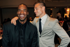 Ex-NBA basketball player Jason Collins, left, and Los Angeles Galaxy soccer player Robbie Rogers at the 9th Annual Gay, Lesbian and Straight Education Network Respect Awards. Photo / File / AP
