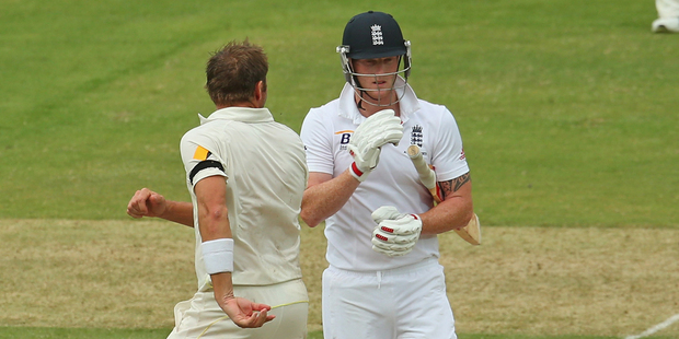 Ryan Harris of Australia celebrates after he dismissed Ben Stokes. Photo / Getty Images