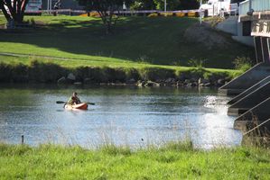 A LandSAR kayaker searches for the missing boy this morning. Photo / Katee Shanks
