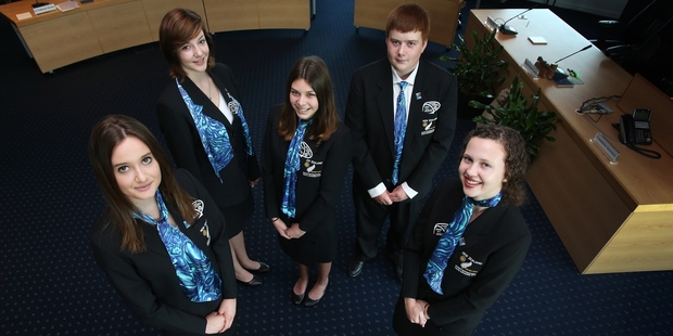 Tauranga students Georgia Healy, Patsy Baldwin, Charlotte Coultas, Scott Young and Brenna Gregg are all heading overseas for a year thanks to the Rotary Youth Exchange Programme.Photo/Joel Ford