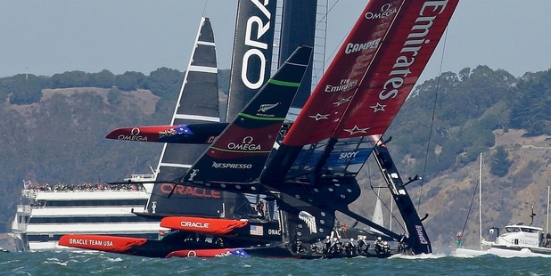 Team New Zealand's near-capsize was one of the most dramatic moments in sport on 2013. Photo / AP