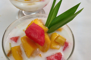Coconut cream and tropical fruit. Photo / Grant Allen
