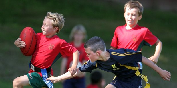 Sean McDonagh of Bethlehem School was in fine form in the Year 3 and 4 Kiwi Tag final at Mitchell Pary yesterday afternoon. Photo/George Novak