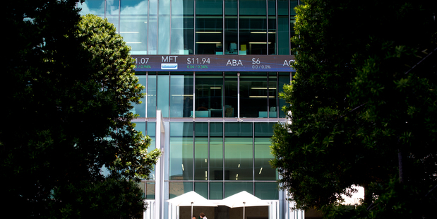 NZX has installed a stock ticker board above the Square Cafe in QEII Square. Photo / Dean Purcell.