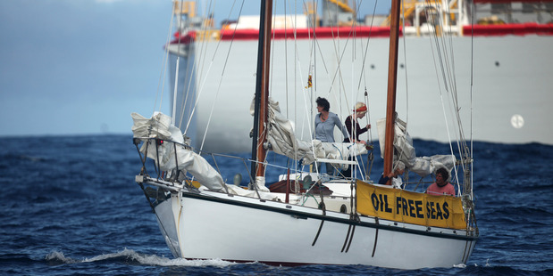 The Greenpeace sponsored yacht SV Vega at the Anadarko drill site, over 100 nautical miles off the west coast of NZ.