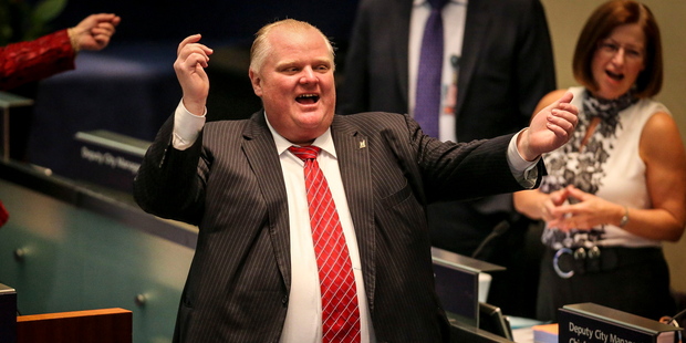 Toronto Mayor Rob Ford dances to One Love. Photo / AP