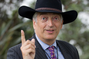 Christopher Monckton up and left in a huff. Photo / Greg Bowker