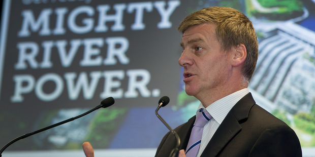 Deputy Prime Minister Bill English talks with media about the Might River Power. Photograph by Greg Bowker