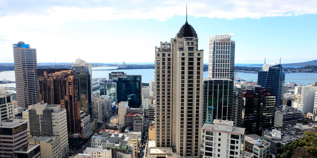 The view down to Queen Street, High Street and the Metropolis from the Precinct apartment complex on Lorne street Auckland City. Photo / Chris Gorman