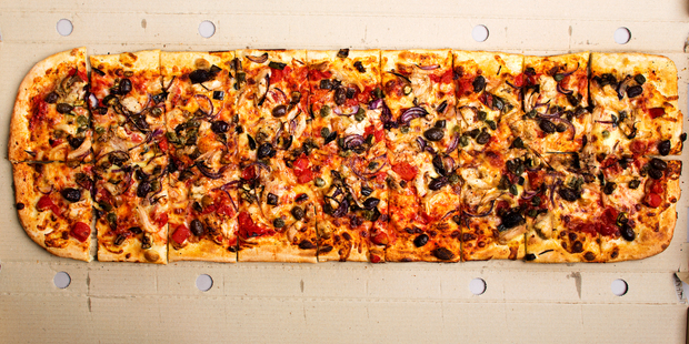 Metre long Pollo Pizza from Toto Pizza. Photo / Babiche Martens.