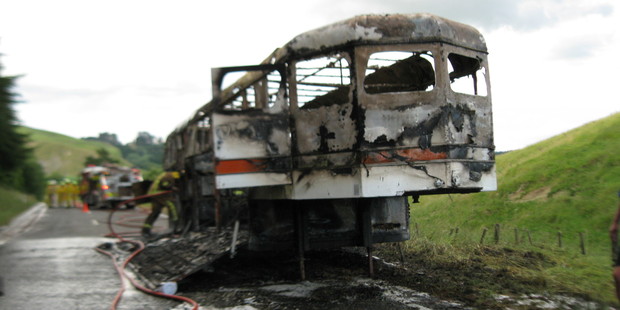 The burnt-out horse float in Porangahau on Sunday night. Photo/Supplied.