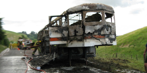The burnt-out horse float in Porangahau. Photo/Supplied.