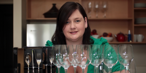 Victoria Beckett has filled her cupboards with Countdown glasses and cutlery. Photo / Doug Sherring