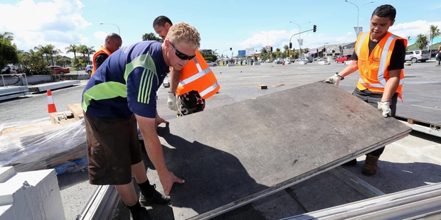 Rob Gunson, left, leads the ground work for Whangarei's first ice skating rink. Photo/John Stone.