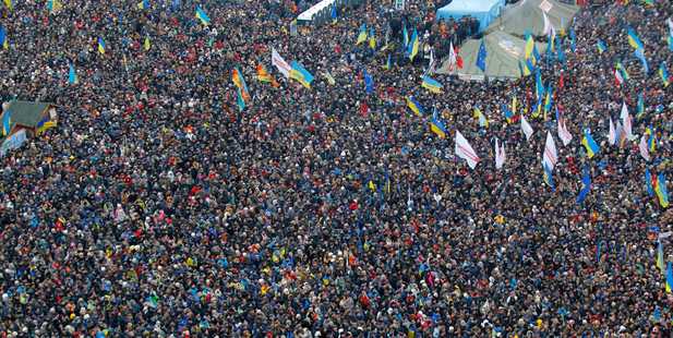 Pro-European Union activists gather during a rally in Independence Square in Kiev, Ukraine. Photo / AP