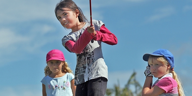 Niwa Goldsmith tees off at the Mount Golf Club. Photo/Andrew Warner