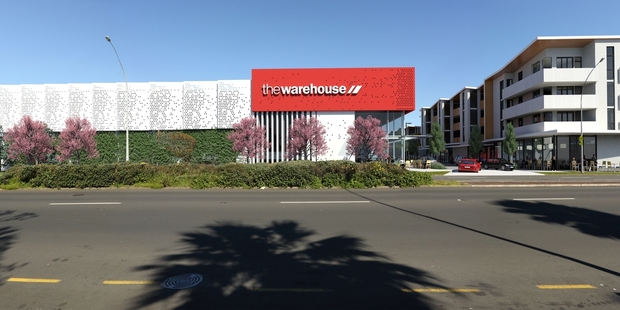 An artist's impression of the proposed development of the 1.2ha Balmoral site shows plans for apartments, shops and a carpark for 234 vehicles as well as a larger Warehouse store.