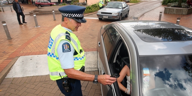 Grant Keys, Rotorua Senior Constable, at a checkpoint set up in the City Focus during Operation Presence. Photo/Ben Fraser