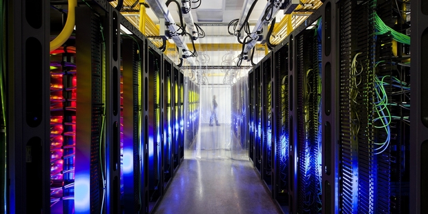 The network room at a Google data centre in Iowa. Photo / AP