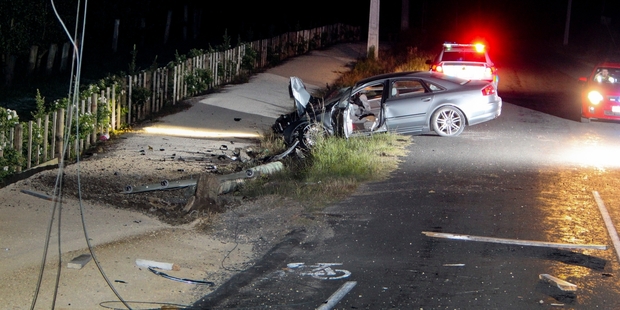 PURSUIT: A police chase involving an Audi A8 ended in a crash near Havelock North last night. PHOTO/GLENN TAYLOR HBT134387-04