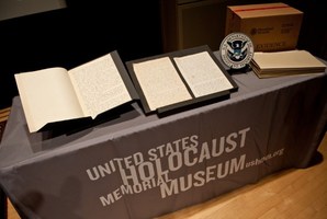 Pages from the diary of German Nazi ideologue Alfred Rosenberg are displayed at the Holocaust Memorial Museum in Washington. Photo / AP