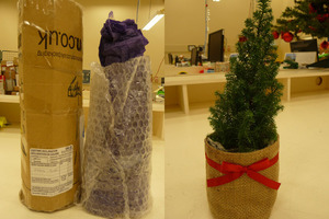 The Christmas tree as it was packed (left) and unpacked (right).