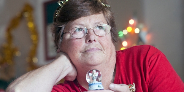 Margaret Gundersen with the snowglobe given to her by her granddaughter, which was stolen from her Christmas display in Bethlehem.Photo/Andrew Warner