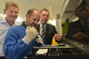 (From left) David Darling, senior scientist Justin Harvey and Chris Swann of Pacific Edge, which has been working to establish itself in the US. Photo / ODT