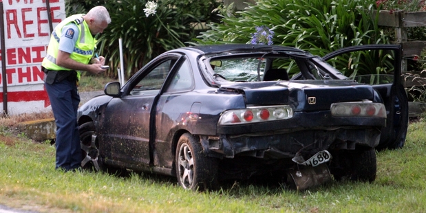 HIGH-SPEED SMASH: Police are searching for the driver of this car last night after it was involved in a crash.PHOTO/PAUL TAYLOR HBT134152-01