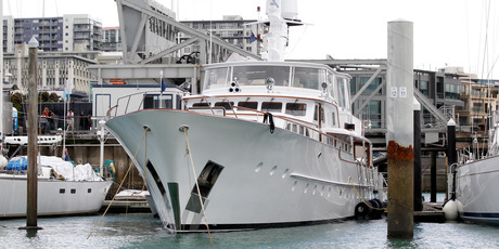 The yacht Alchemy moored in Aucklands Viaduct Harbour. Photo / Chris Gorman