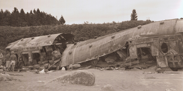 Scenes from aftermath of the Tangiwai disaster of Christmas 1953, taken by an unknown photographer.