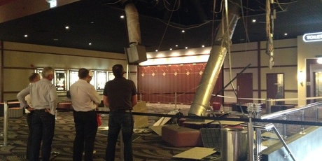 The area inside Event cinemas in Newmarket where the air conditioning unit collapsed into the lobby ticketing area.