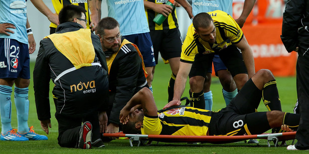 Paul Ifill was in agony with a ruptured Achilles tendon before he was carried off the field. Photo / Getty Images