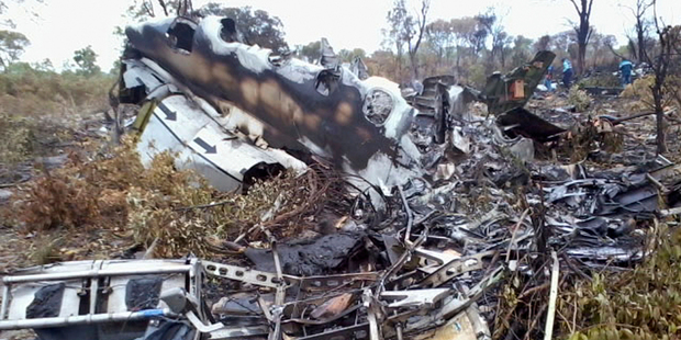 Remains a Mozambique Airlines plane which crashed in the Bwabwata National Park, Namibia. Photo / AP